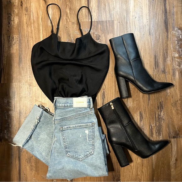 EXPRESS SUPER HIGH WAISTED RIPPED RAW HEM MODERN STRAIGHT JEANS NWT - Picture 6 of 11